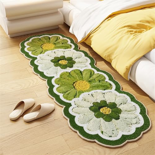 GIBZ Blumen Teppich, Weiche Flauschiger Teppiche für Wohnzimmer Schlafzimmer, Moderner rutschfest Carpet Waschbare Matte, Grün, 80 x 160 cm von GIBZ