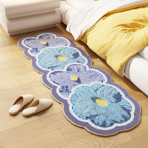 GIBZ Blumen Teppich, Weiche Flauschiger Teppiche für Wohnzimmer Schlafzimmer, Moderner rutschfest Carpet Waschbare Matte, Lila, 60 x 200 cm von GIBZ
