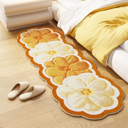 GIBZ Blumen Teppich, Weiche Flauschiger Teppiche für Wohnzimmer Schlafzimmer, Moderner rutschfest Carpet Waschbare Matte, Orange, 60 x 160 cm von GIBZ