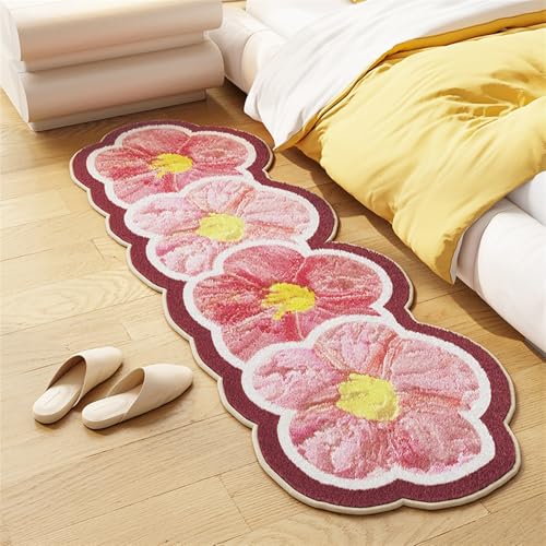GIBZ Blumen Teppich, Weiche Flauschiger Teppiche für Wohnzimmer Schlafzimmer, Moderner rutschfest Carpet Waschbare Matte, Rosa, 50 x 120 cm von GIBZ