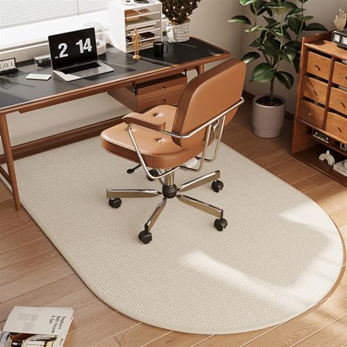 GIBZ Bodenschutzmatte Gaming für Hartböden Bürostuhl Unterlage Leinenimitat Einfarbig Schlichter Schreibtischstuhl Bodenmatte Bogenform Beige 100x140cm von GIBZ