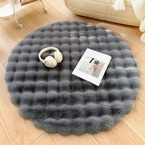 GIBZ Bubble Area Teppich Rund Langes Haar Kunstkaninchenfell Innenteppich rutschfest für Schlafzimmer Wohnzimmer Grau 70cm GIBZ Bubble Area Teppich Rund Langes Haar Kunstkaninchenfell Innenteppich rutschfest für Schlafzimmer Wohnzimmer Grau 70cm von GIBZ