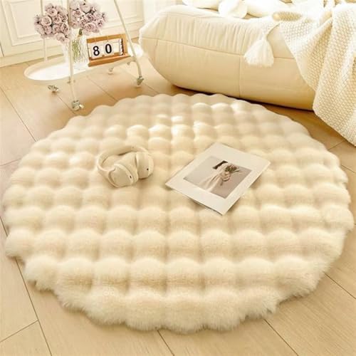 GIBZ Bubble Area Teppich Rund Langes Haar Kunstkaninchenfell Innenteppich rutschfest für Schlafzimmer Wohnzimmer Weiß 50cm GIBZ Bubble Area Teppich Rund Langes Haar Kunstkaninchenfell Innenteppich rutschfest für Schlafzimmer Wohnzimmer Weiß 50cm von GIBZ