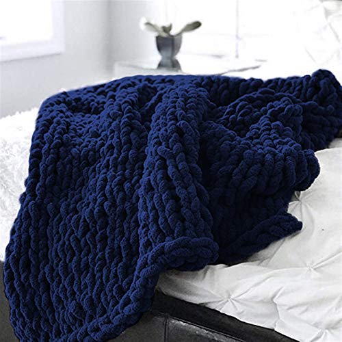 GIBZ Gestrickte Decke Chenille Klobig Garn Arm Handgewebte Überwurf Strickdecke für Haustier Bett Stuhl Sofa Yoga Matte Teppich Heimdekoration, Marine, 120x180cm von GIBZ