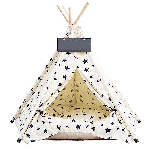 GIBZ Haustierhaus Tipi Zelt für Haustiere Abnehmbares und Waschbares Hunde/Katzen Bett Spielhaus Haustier Nest Zelt mit Kissen Beige L von GIBZ