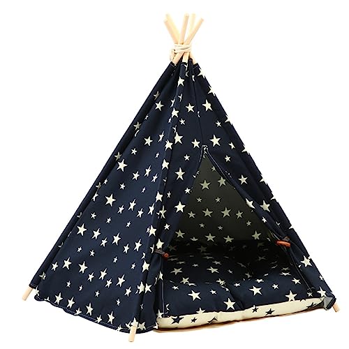 GIBZ Haustierhaus Tipi Zelt für Haustiere Abnehmbares und Waschbares Hunde/Katzen Bett Spielhaus Haustier Nest Zelt mit Kissen Navy Blau L von GIBZ