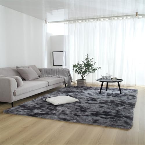GIBZ Hochflor Teppich, Flauschiger Weiche Teppiche Waschbar, Anti-Rutsch Extra Große Carpet Deko für Wohnzimmer Schlafzimmer, Dunkelgrau, 100 x 160 cm von GIBZ