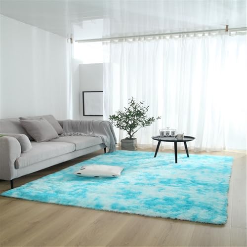 GIBZ Hochflor Teppich, Flauschiger Weiche Teppiche Waschbar, Anti-Rutsch Extra Große Carpet Deko für Wohnzimmer Schlafzimmer, Hellblau, 130 x 180 cm von GIBZ