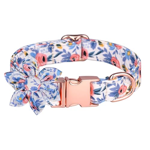 GIBZ Hundehalsband Verstellbare, mit Abnehmbarer Fliege Blumen Set, Weich Halsband für Große, Mittelgroße und Kleine Hunde, Blau-A, L von GIBZ