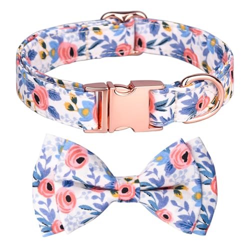 GIBZ Hundehalsband Verstellbare, mit Abnehmbarer Fliege Blumen Set, Weich Halsband für Große, Mittelgroße und Kleine Hunde, Blau-B, M von GIBZ