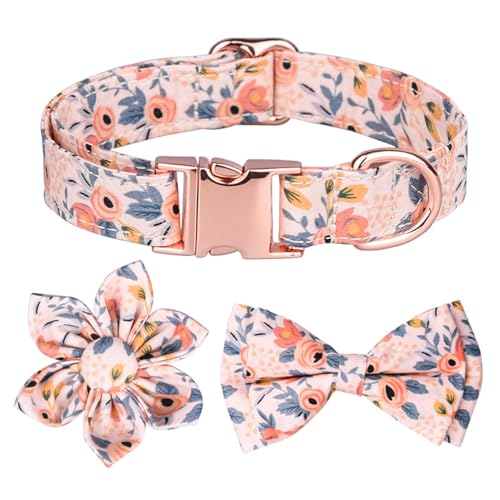 GIBZ Hundehalsband Verstellbare, mit Abnehmbarer Fliege Blumen Set, Weich Halsband für Große, Mittelgroße und Kleine Hunde, Blau-C, L von GIBZ