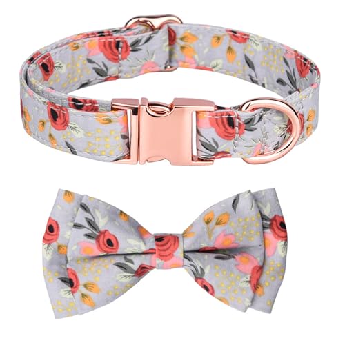 GIBZ Hundehalsband Verstellbare, mit Abnehmbarer Fliege Blumen Set, Weich Halsband für Große, Mittelgroße und Kleine Hunde, Grün-B, M von GIBZ