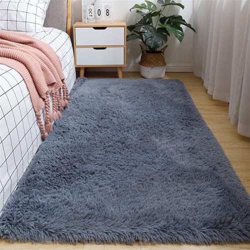 GIBZ Langhaar Teppich Flauschig Rechteckiger rutschfest Waschbar Teppiche für Schlafzimmer Wohnzimmer Dunkel Grau 160x230cm von GIBZ