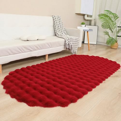 GIBZ Ovaler Plüschteppich für das Wohnzimmer, Weicher Zotteliger Teppich, rutschfest Kunstfellmatte für das Schlafzimmer, Burgund, 60x100cm GIBZ Ovaler Plüschteppich für das Wohnzimmer, Weicher Zotteliger Teppich, rutschfest Kunstfellmatte für das Schlafzimmer, Burgund, 60x100cm von GIBZ