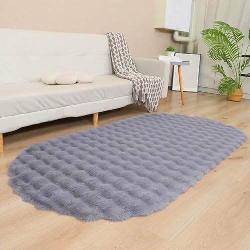 GIBZ Ovaler Plüschteppich für das Wohnzimmer, Weicher Zotteliger Teppich, rutschfest Kunstfellmatte für das Schlafzimmer, Grau, 90x180cm GIBZ Ovaler Plüschteppich für das Wohnzimmer, Weicher Zotteliger Teppich, rutschfest Kunstfellmatte für das Schlafzimmer, Grau, 90x180cm von GIBZ