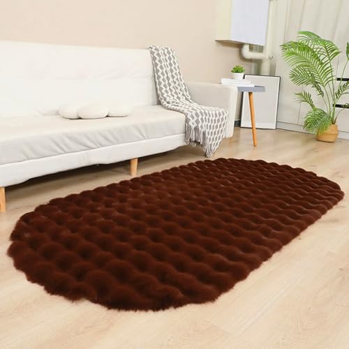 GIBZ Ovaler Plüschteppich für das Wohnzimmer, Weicher Zotteliger Teppich, rutschfest Kunstfellmatte für das Schlafzimmer, Kaffee, 60x100cm GIBZ Ovaler Plüschteppich für das Wohnzimmer, Weicher Zotteliger Teppich, rutschfest Kunstfellmatte für das Schlafzimmer, Kaffee, 60x100cm von GIBZ