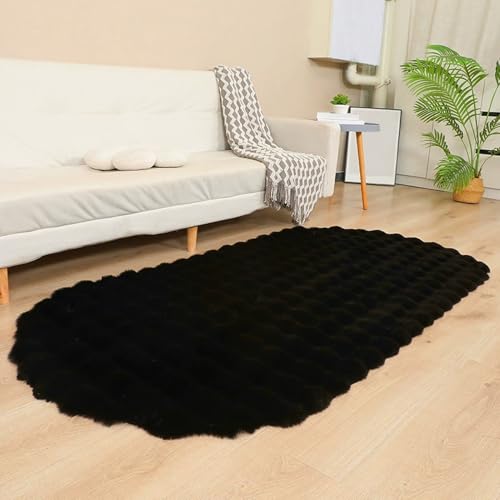 GIBZ Ovaler Plüschteppich für das Wohnzimmer, Weicher Zotteliger Teppich, rutschfest Kunstfellmatte für das Schlafzimmer, Schwarz, 60x90cm GIBZ Ovaler Plüschteppich für das Wohnzimmer, Weicher Zotteliger Teppich, rutschfest Kunstfellmatte für das Schlafzimmer, Schwarz, 60x90cm von GIBZ