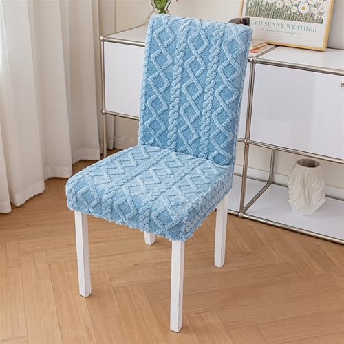 GIBZ Plüsch Fell Jacquard Stretch Stuhlhussen für Esszimmerstühle 4er Set Stuhlbezug Weicher Dicker Waschbarer Sitzschutz, Blau von GIBZ