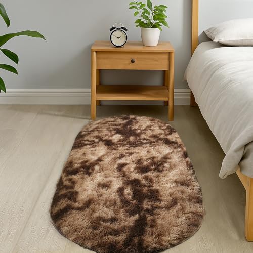 GIBZ Plüsch Teppiche Oval Hoher Flor, Moderner Zotteliger Teppich, rutschfest Kunstfellmatte für Schlafzimmer und Wohnzimmer, Tie-dye Kaffee, 80x120cm von GIBZ