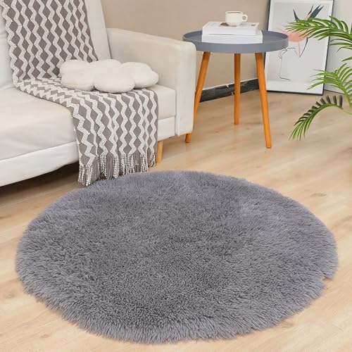 GIBZ Plüsch Teppiche Rund für Wohnzimmer, Weicher Zotteliger Teppich, rutschfest Einfarbig, Kunstfellmatte für Schlafzimmer, Grau, 40x40cm GIBZ Plüsch Teppiche Rund für Wohnzimmer, Weicher Zotteliger Teppich, rutschfest Einfarbig, Kunstfellmatte für Schlafzimmer, Grau, 40x40cm von GIBZ