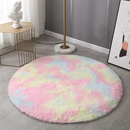 GIBZ Runde Flauschige Teppiche für Wohnzimmer Schlafzimmer Bunter Weicher Teppich, Bunt, 100×100cm von GIBZ