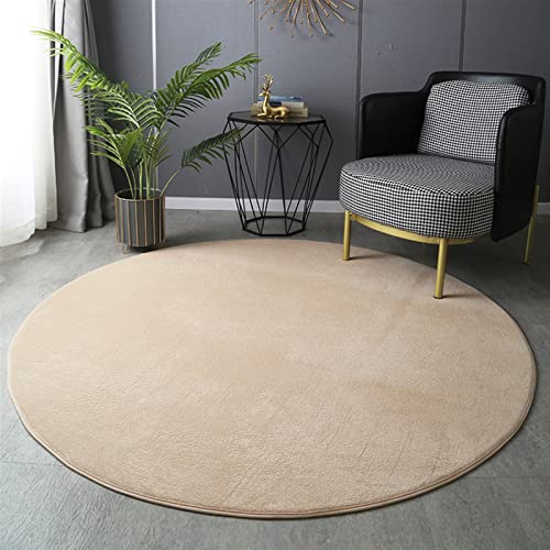 GIBZ Runder Teppich Koralle Samt Weicher Dicker Teppich Solide Antirutsch Matte für Kinderzimmer Wohnzimmer Schlafzimmer, Beige, 100×100cm von GIBZ