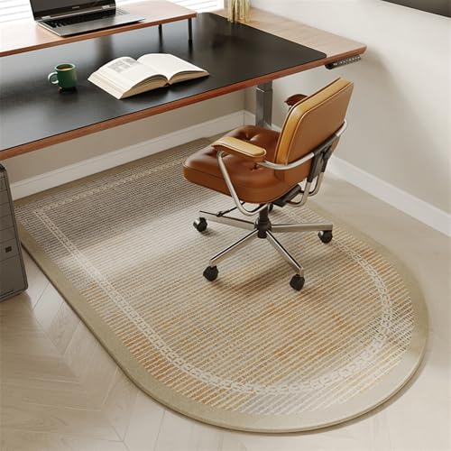 GIBZ Schreibtischstuhl Matte Teppich für Hartböden Bürostuhl Unterlage Künstlerischer Stil Bodenschutzmatte Bogenform Gelb 60x90cm von GIBZ