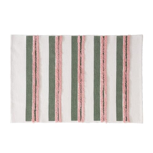 GIBZ Streifen Teppich aus Baumwolle mit Jacquard Flach Gewebt Fußmatte Waschbare Läufer für Schlafzimmer Badezimmer, Grün, 60x90cm von GIBZ