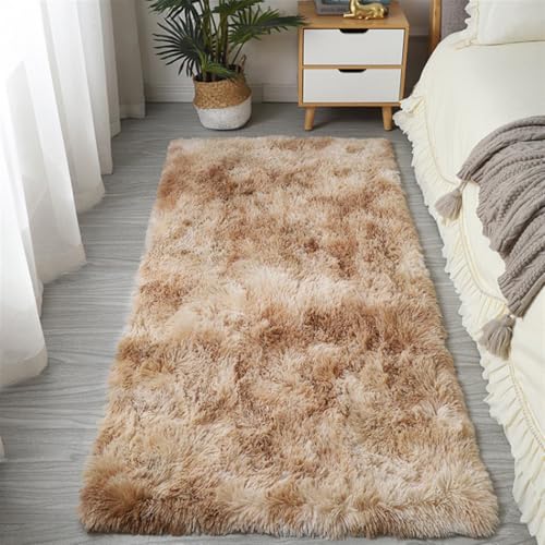 GIBZ Teppich Flauschig Rechteckiger Weicher Waschbar rutschfest Teppiche für Schlafzimmer Wohnzimmer Langhaar Braun 40x120cm von GIBZ