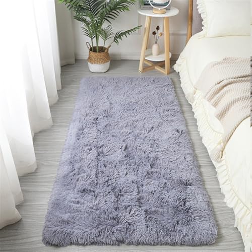 GIBZ Teppich Flauschig Rechteckiger Weicher Waschbar rutschfest Teppiche für Schlafzimmer Wohnzimmer Langhaar Grau 2 80x180cm von GIBZ