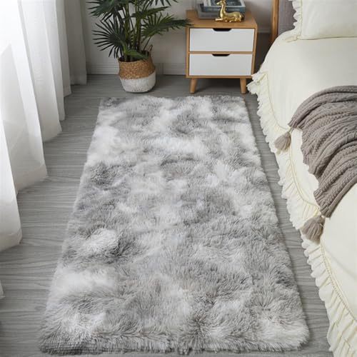GIBZ Teppich Flauschig Rechteckiger Weicher Waschbar rutschfest Teppiche für Schlafzimmer Wohnzimmer Langhaar Hell Grau 80x160cm von GIBZ