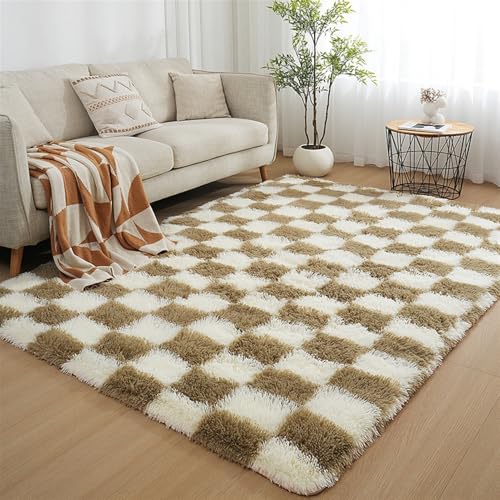 GIBZ Teppich Karomuster mit Langhaar Rechteckiger Schachbrettmuster rutschfest Teppiche für Schlafzimmer Wohnzimmer Braun 50x200cm GIBZ Teppich Karomuster mit Langhaar Rechteckiger Schachbrettmuster rutschfest Teppiche für Schlafzimmer Wohnzimmer Braun 50x200cm von GIBZ