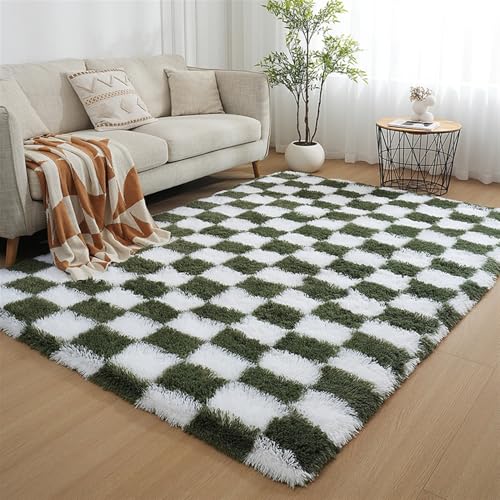 GIBZ Teppich Karomuster mit Langhaar Rechteckiger Schachbrettmuster rutschfest Teppiche für Schlafzimmer Wohnzimmer Weiß 50x80cm GIBZ Teppich Karomuster mit Langhaar Rechteckiger Schachbrettmuster rutschfest Teppiche für Schlafzimmer Wohnzimmer Weiß 50x80cm von GIBZ