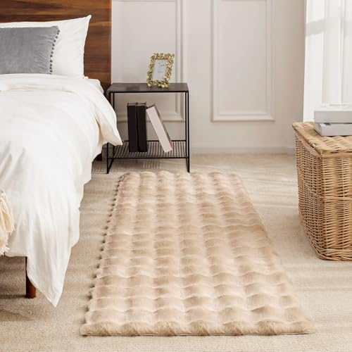 GIBZ Teppich Lange Haare Rechteckiger Niedlichem Kaninchenfell Teppiche rutschfest für Schlafzimmer Wohnzimmer Braun 160x230cm von GIBZ