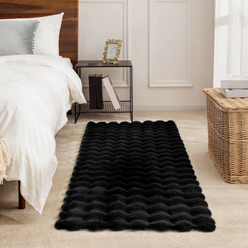 GIBZ Teppich Lange Haare Rechteckiger Niedlichem Kaninchenfell Teppiche rutschfest für Schlafzimmer Wohnzimmer Schwarz 183x274cm GIBZ Teppich Lange Haare Rechteckiger Niedlichem Kaninchenfell Teppiche rutschfest für Schlafzimmer Wohnzimmer Schwarz 183x274cm von GIBZ