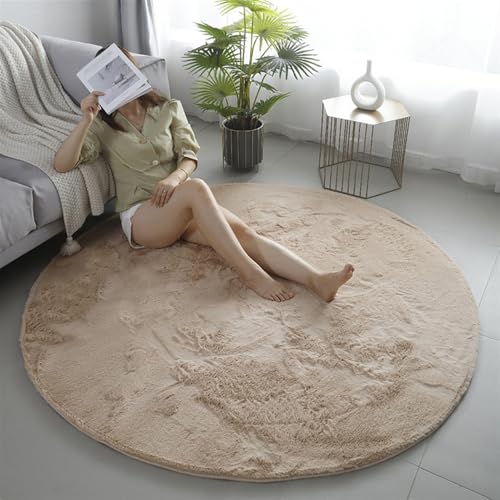 GIBZ Teppich Rund aus Kunstfell Schlicht Waschbar Waschbar rutschfest Teppiche für Schlafzimmer Wohnzimmer Braun 80x80cm von GIBZ