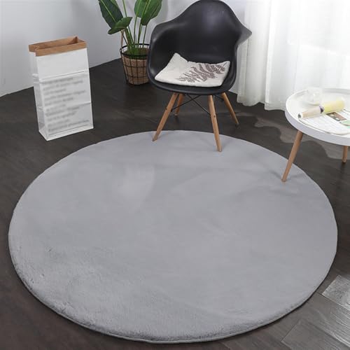 GIBZ Teppich Rund aus Kunstfell Schlicht Waschbar Waschbar rutschfest Teppiche für Schlafzimmer Wohnzimmer Grau 120x120cm GIBZ Teppich Rund aus Kunstfell Schlicht Waschbar Waschbar rutschfest Teppiche für Schlafzimmer Wohnzimmer Grau 120x120cm von GIBZ