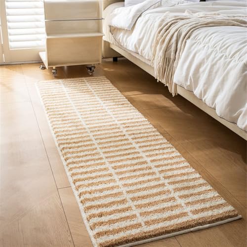 GIBZ Teppich Wohnzimmer Weiche Kurzflor Shaggy Teppiche, rutschfest Matte für Schlafzimmer Kinderzimmer Küche Badezimmer Flur, Khaki Stil 2, 40 x 120 cm von GIBZ