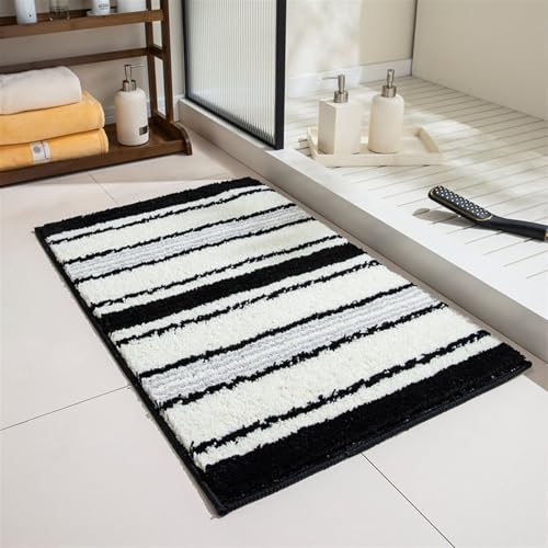 GIBZ Teppich Wohnzimmer Weiche Kurzflor Shaggy Teppiche, rutschfest Matte für Schlafzimmer Kinderzimmer Küche Badezimmer Flur, Schwarz-Weiß 1, 40 x 60 cm von GIBZ