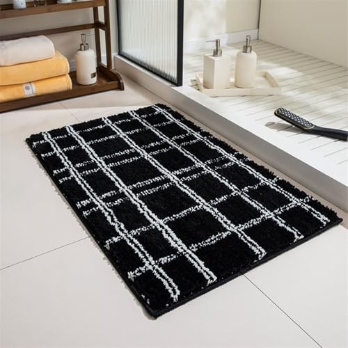 GIBZ Teppich Wohnzimmer Weiche Kurzflor Shaggy Teppiche, rutschfest Matte für Schlafzimmer Kinderzimmer Küche Badezimmer Flur, Schwarz-Weiß 3, 50 x 80 cm von GIBZ