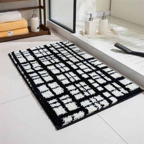 GIBZ Teppich Wohnzimmer Weiche Kurzflor Shaggy Teppiche, rutschfest Matte für Schlafzimmer Kinderzimmer Küche Badezimmer Flur, Schwarz-Weiß 4, 40 x 60 cm von GIBZ