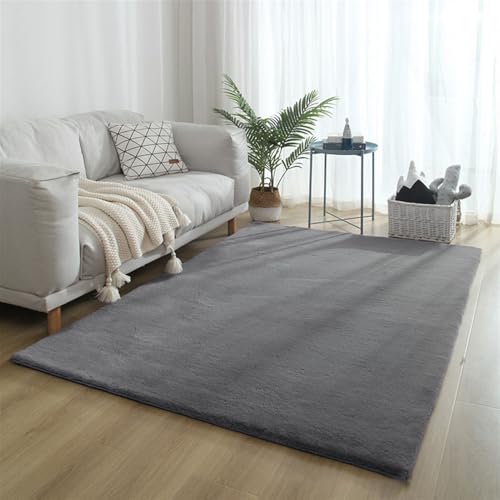 GIBZ Teppich für Schlafzimmer Wohnzimmer, Modern Kurzflor Flauschiger Teppiche, Weiche rutschfest Deko Matte für Kinderzimmer, Grau, 80 x 160 cm von GIBZ