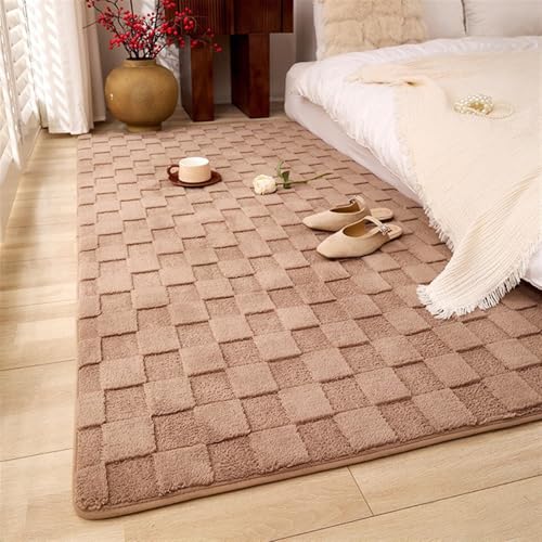 GIBZ Teppiche Kurzhaar Rechteckiger Block Schachbrettartiger Teppich für Schlafzimmer Wohnzimmer rutschfest Braun 61x91cm von GIBZ