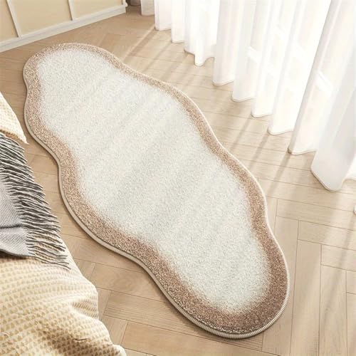 GIBZ Teppiche Kurzhaar Wolken mit Gewelltem Rand Stilvoller rutschfest Teppich für Schlafzimmer Wohnzimmer Braun 40x120cm von GIBZ