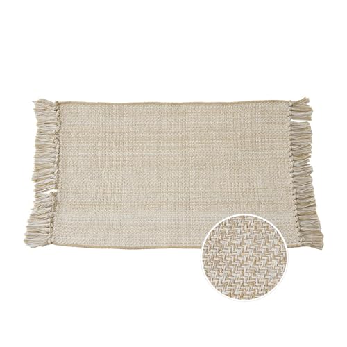 GIBZ Twill Baumwoll Teppich Gewebte Quadratisch Fußmatte mit Quaste Waschbar für Schlafzimmer Badezimmer Wohnzimmer, Hellbraun, 60x130cm von GIBZ