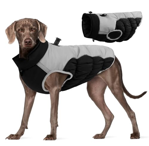 GIBZ Warme Hundemantel, Verstellbare Wasserdicht Hundejacke mit D-Ring, Reflektierende Winter Weste Kleidung für Große Hunde, Schwarz, 3XL von GIBZ