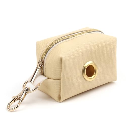 GIBZ Wasserdichter Hundekotbeutel Halter aus Segeltuch für Leine Weicher Kotbeutelspender für Hunde Reißverschlusstasche mit Schnalle, Beige von GIBZ