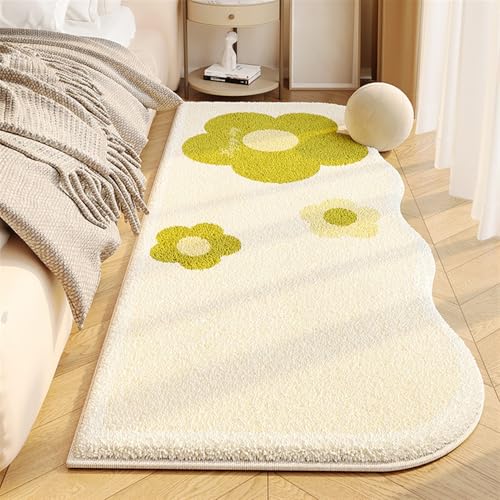 GIBZ Weiche Teppich Schlafzimmer, rutschfest Shaggy Blumen Teppiche Flur, Waschbare Matte für Wohnzimmer, Kinderzimmer Deko, Beige Stil2, 80 x 180 cm von GIBZ