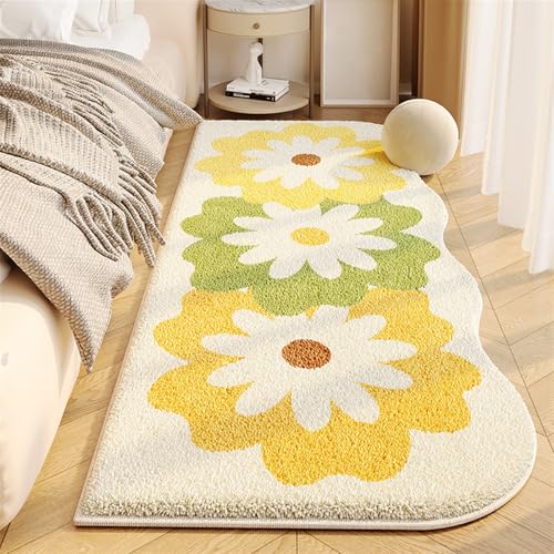 GIBZ Weiche Teppich Schlafzimmer, rutschfest Shaggy Blumen Teppiche Flur, Waschbare Matte für Wohnzimmer, Kinderzimmer Deko, Beige Stil3, 80 x 160 cm von GIBZ