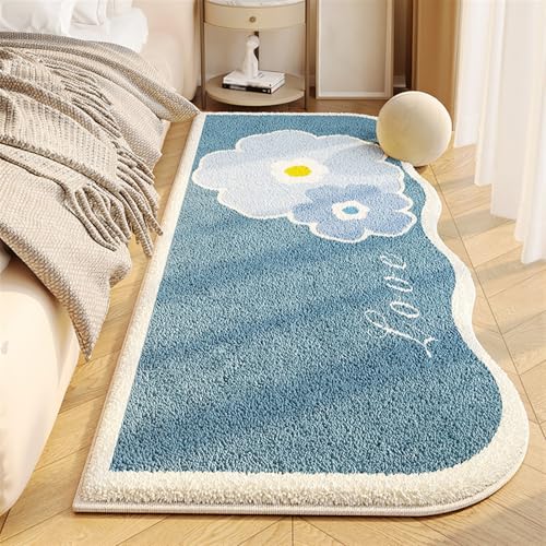 GIBZ Weiche Teppich Schlafzimmer, rutschfest Shaggy Blumen Teppiche Flur, Waschbare Matte für Wohnzimmer, Kinderzimmer Deko, Blau, 60 x 160 cm von GIBZ